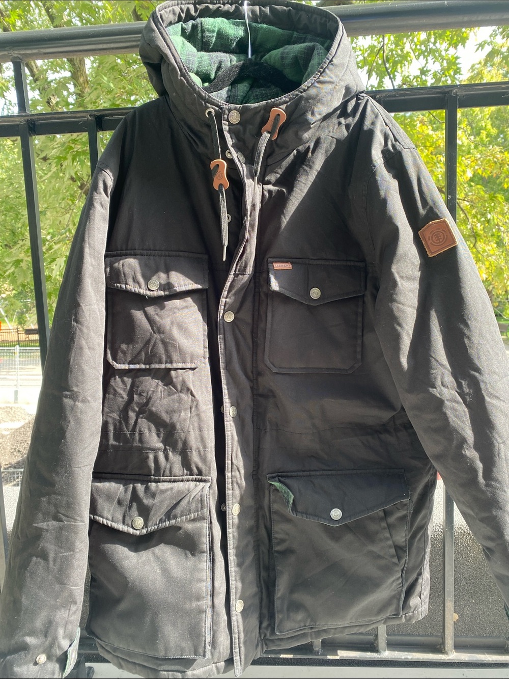 Element Black Hooded Field Winter Jacket with Green Lining